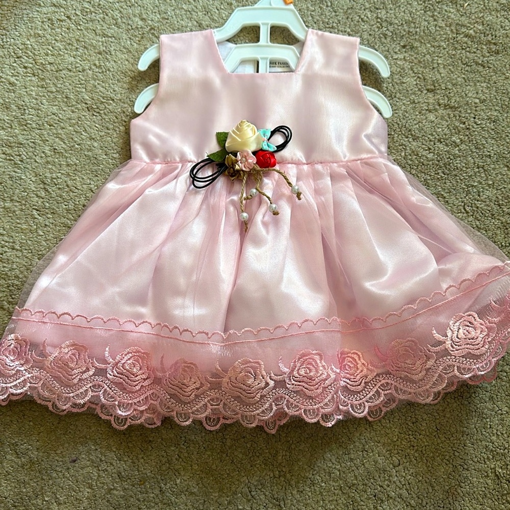 Infant Girl 6-9 month pink lace party dress